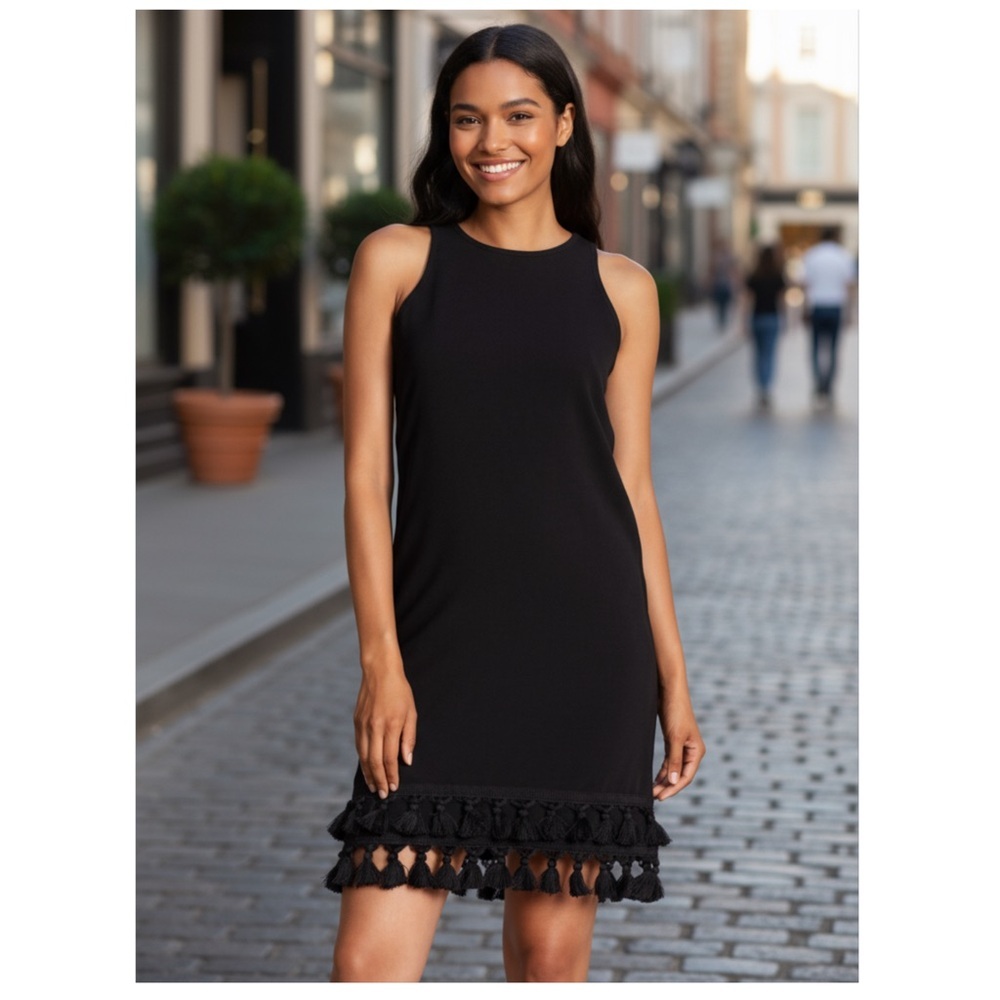 Donna Rocco Black Sleeveless Sheath Dress with Fringe Hem 4